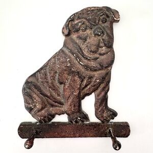 Cast Iron Wall Hanging 2 Hook Rack Keys Dog Leash English Bulldog Shar Pei Pug